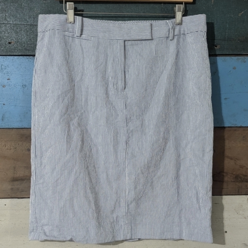 Talbots Blue White Pin Stripe Pencil Straight Skirt 12 Seersucker Nautical C